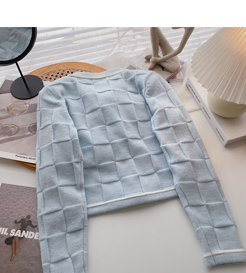 Xiaoxiang style pattern short sweater coat bow flower long sleeve top  6190