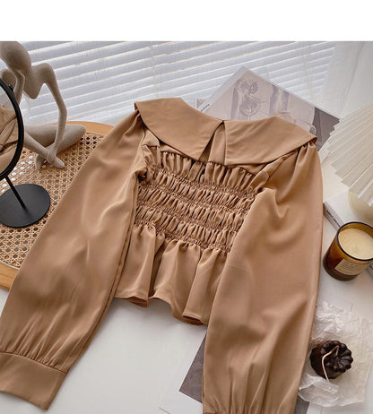 Baby collar design shirt Vintage French long sleeve top  6377