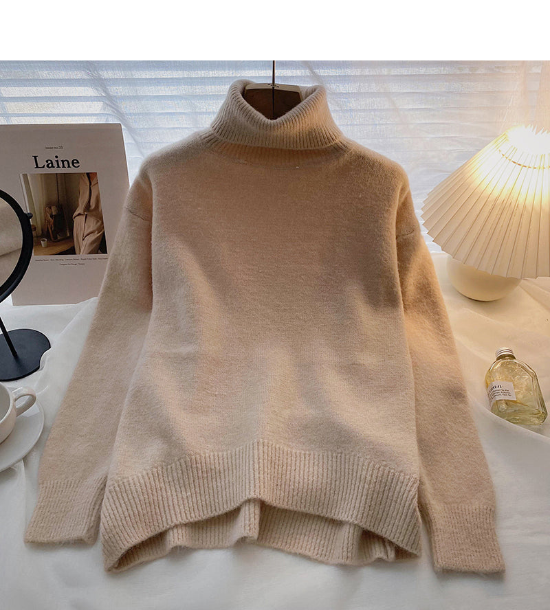 Lazy solid color retro minority long sleeve Pullover loose top  6642