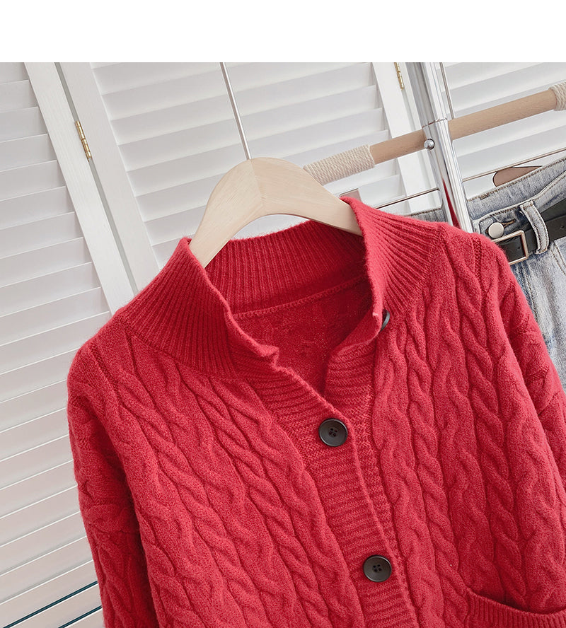 Twist round neck sweater design temperament single breasted top  6160