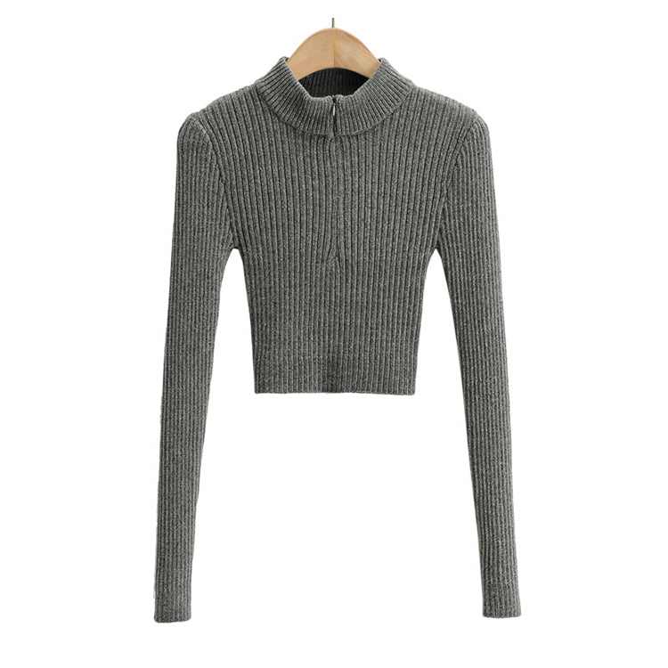 Solid color half high neck zipper design sweater  7175
