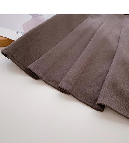 Hong Kong style leisure high waist A-line pleated skirt  5592
