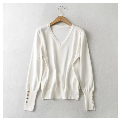 New simple and versatile solid V-Neck long sleeved sweater  7369