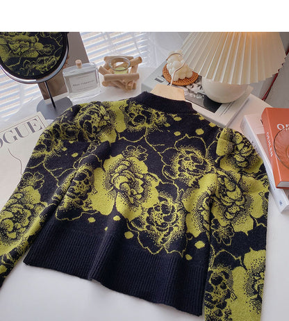 Fashionable personalized pattern thin bubble long sleeve Pullover Top  6144