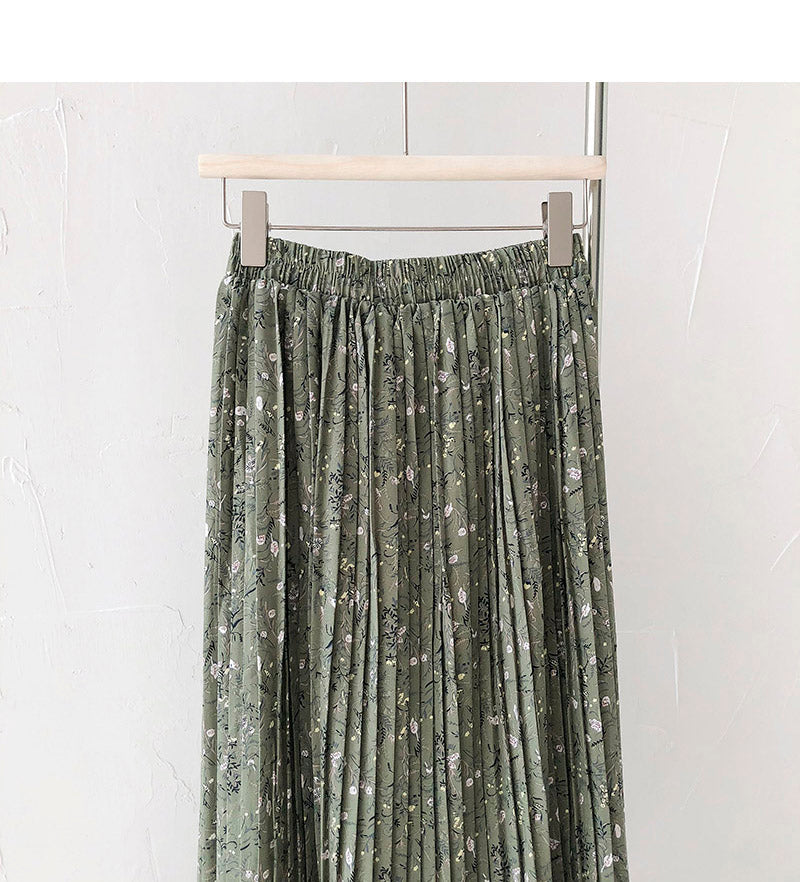 New port style pleated high waist thin medium length skirt  5681
