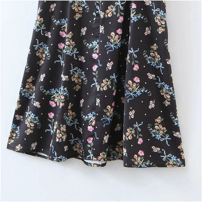 Small floral skirt sexy waist closing bubble sleeve  7140