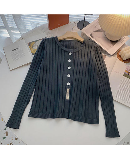 Single breasted thread solid color long sleeve sweater  6555