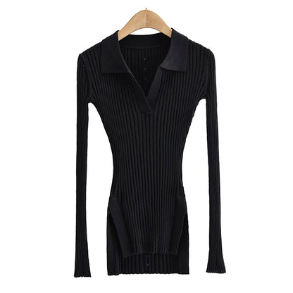 Slim polo collar long sleeved T-shirt with slim fit inside top  7336