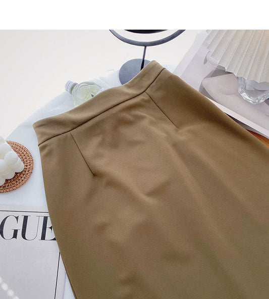 Niche design fashion split high waist slim skirt  5729
