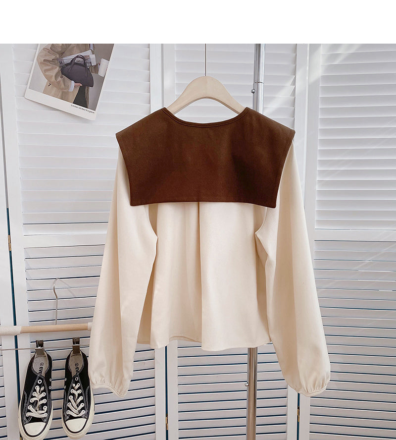 Niche design doll collar detachable long sleeve top  6354