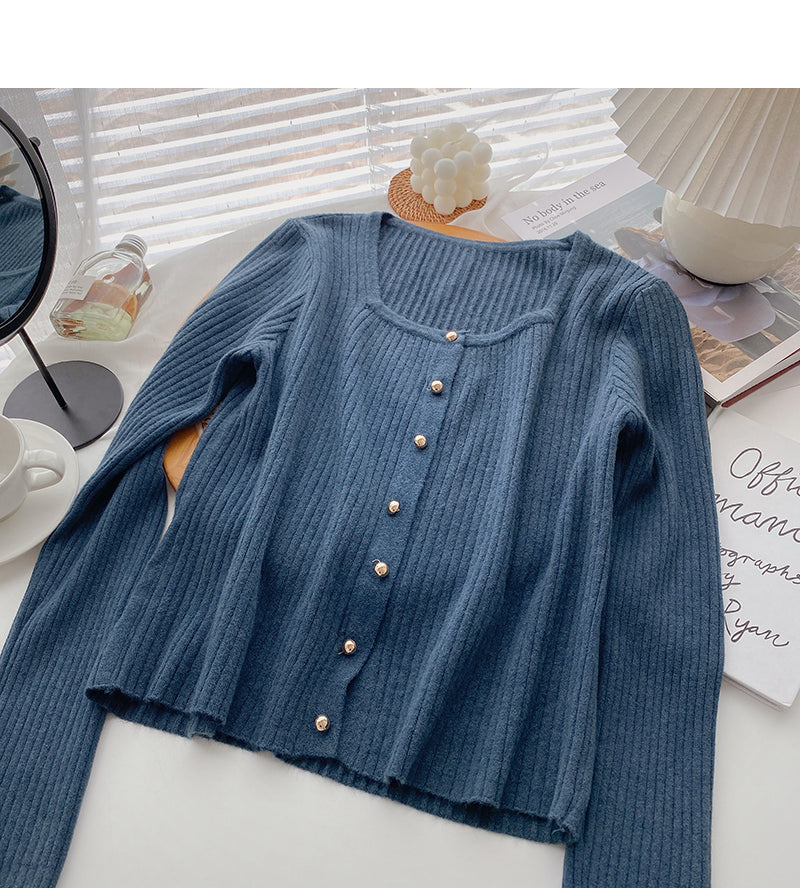 Long sleeve Pullover small square neck sweater  6636