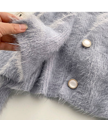 Lazy temperament loose long sleeve V-neck top  5864