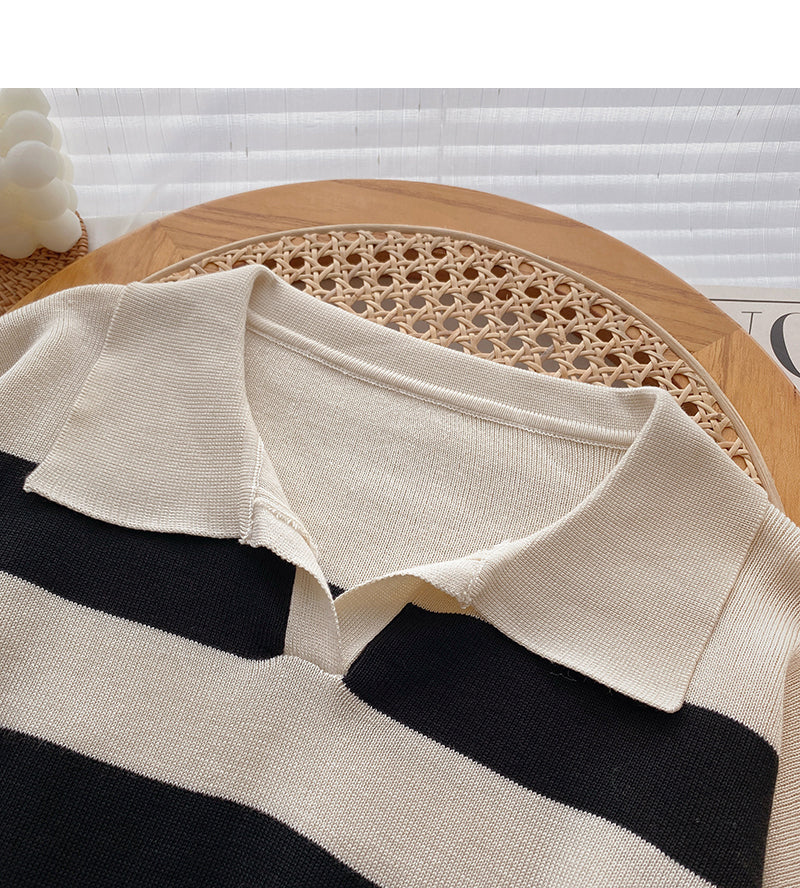 Small Pullover short Long Sleeve Striped Top  6451