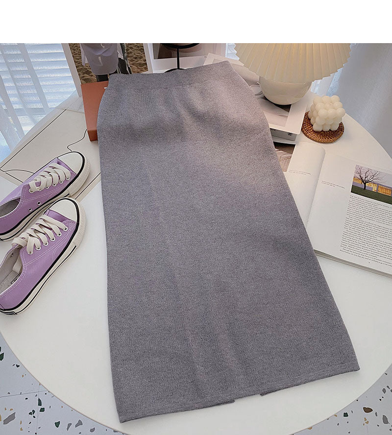 Hong Kong Style thin high waist split A-shaped medium and long skirt  5770