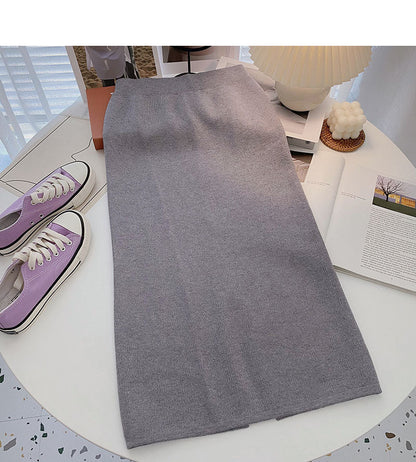 Hong Kong Style thin high waist split A-shaped medium and long skirt  5770