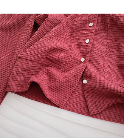 Korean style casual solid color single breasted long sleeve top  6341
