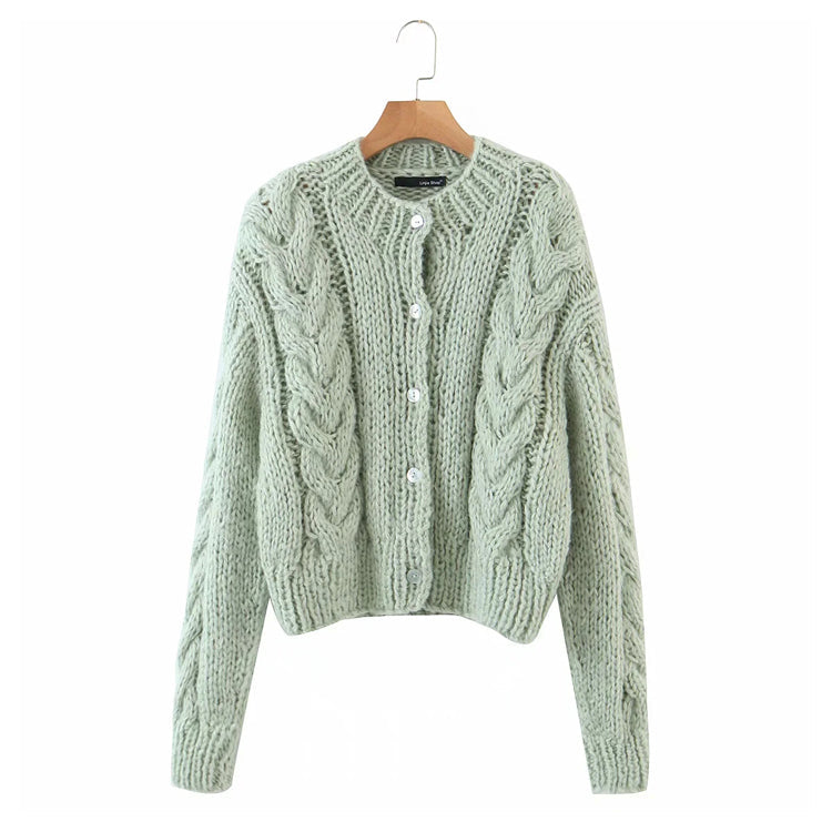 New lazy style round neck single breasted twist sweater  7380