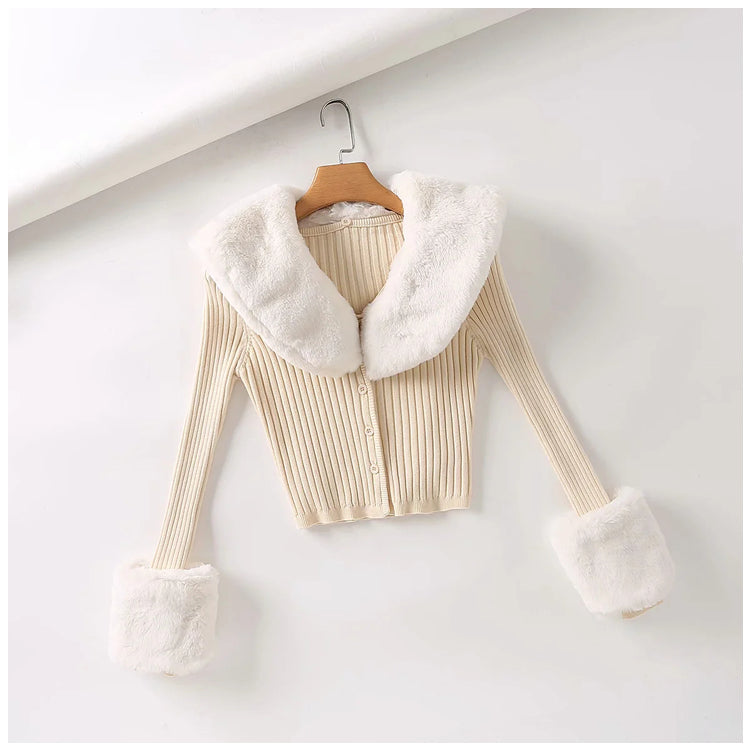 Minority Spice Girl T-shirt detachable Plush long sleeve wool collar slim fit  7153