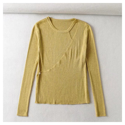 Design sense irregular round neck slim fit pure color versatile knitted cardigan  7367