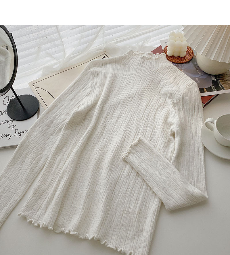 Stand collar long sleeve design slim fit bright silk sweater  6582