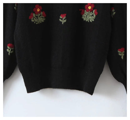 New lazy wind flower embroidered round neck Pullover Sweater  7435