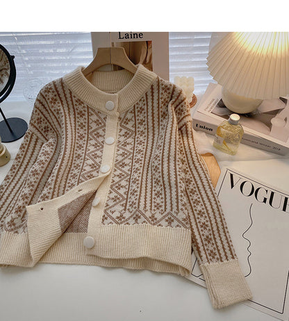 Vintage print shows thin long sleeved cardigan top fashion  5888