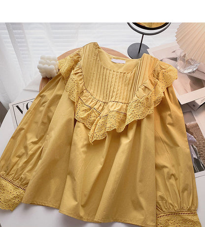 Crew neck pleated Ruffle shirt  6278