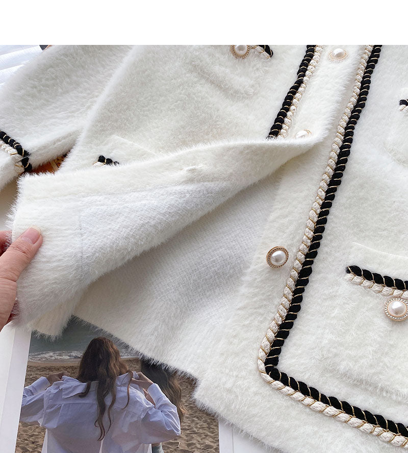 Small fragrance twist color matching long sleeve loose top  6096