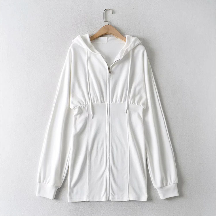 Fried Street zipper cardigan dress casual Hooded Sweater  7147