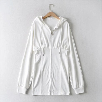 Fried Street zipper cardigan dress casual Hooded Sweater  7147