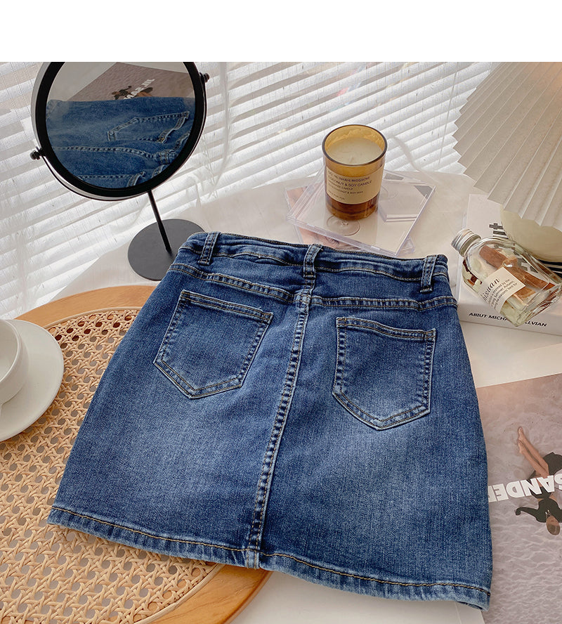 Korean bandage high waist design hot girl Hip Wrap denim skirt  5665