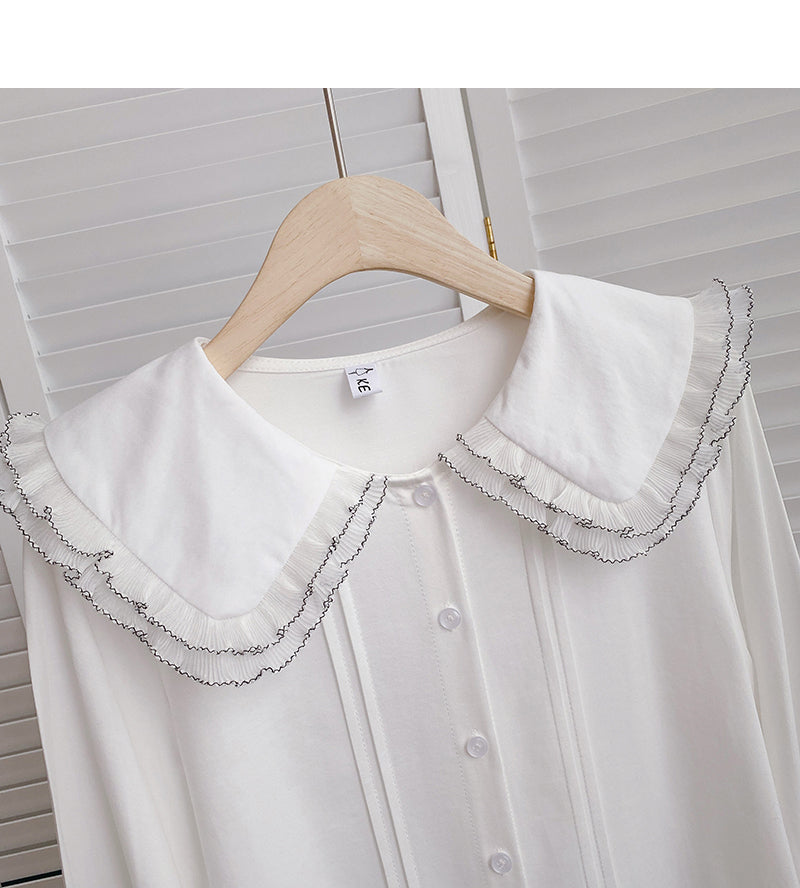 Doll collar lace temperament Long Sleeve Shirt  6410
