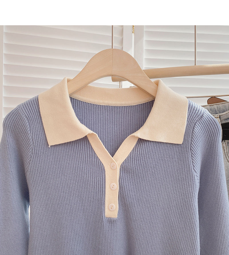 Color blocking slim fit short sweater casual slim long sleeve  6685