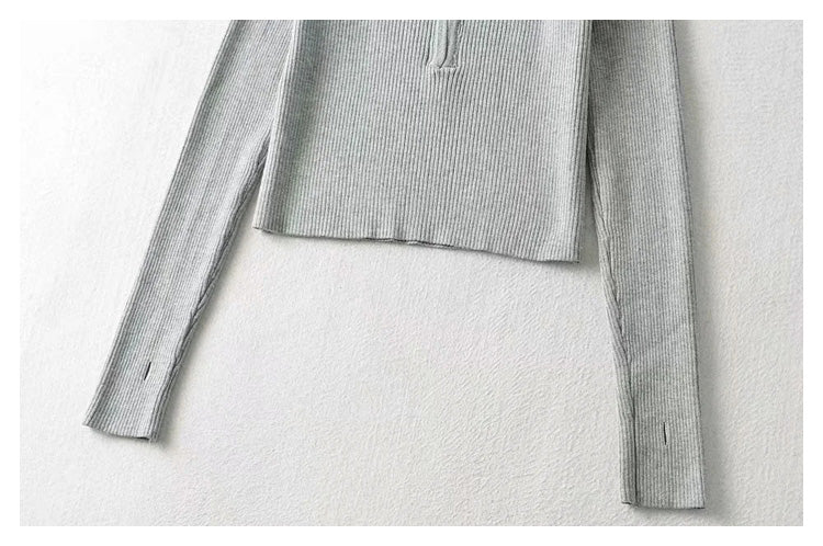 Slim Fingerless long sleeve solid color sweater top  7298