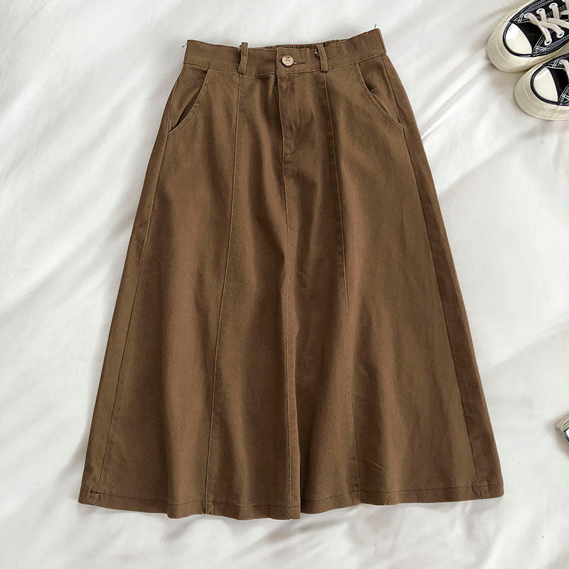 New Korean pocket Harajuku tooling high waist A-line skirt  5673