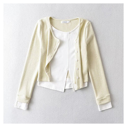 Spice Girl contrast stitched fake two-piece sweater  7176