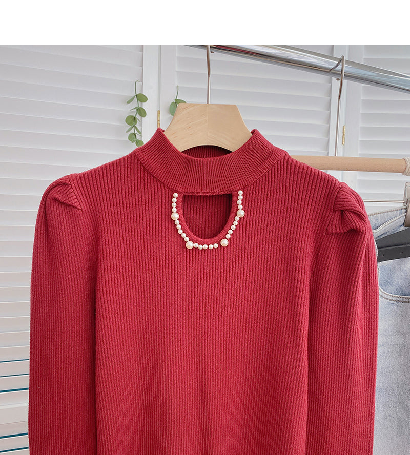 Nail bead hollowed out crew neck Vintage sweater  6613
