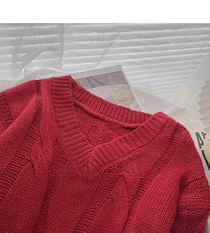 Long sleeve solid V-Neck Sweater is thin, gentle and versatile top  6729