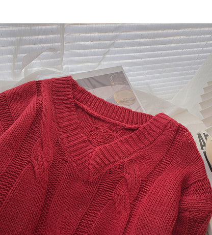 Long sleeve solid V-Neck Sweater is thin, gentle and versatile top  6729