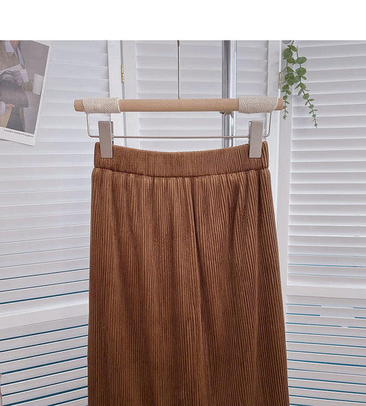 Hong Kong style solid color slim high waist A-shaped medium length skirt  5791