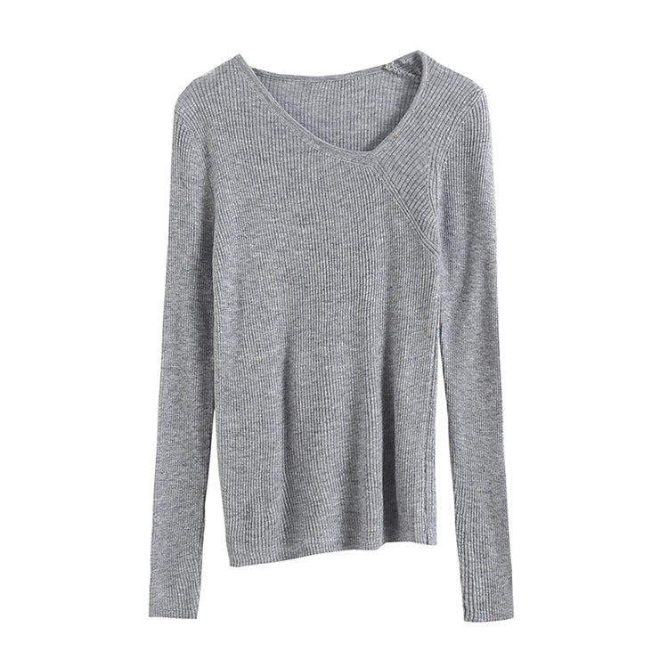 Irregular design neckline slim knit  7306
