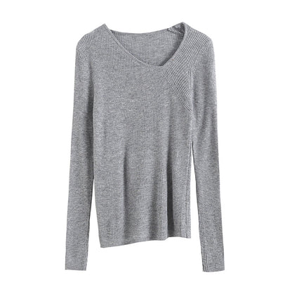 Irregular design neckline slim knit  7306