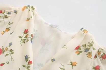 Light luxury holiday style French minority printed front breasted dress  7043