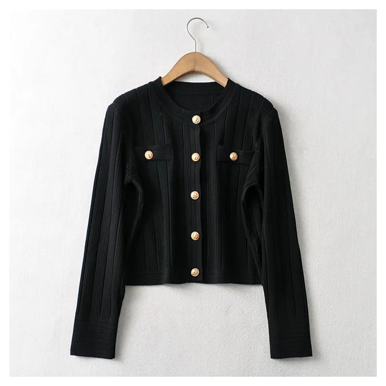 New aging round neck tiger head button slim knit cardigan coat  7405