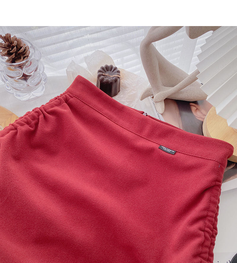 Design sense personality slim drawstring A-line skirt  5601