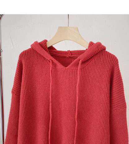 Sweater women's lazy style retro loose long sleeve hooded fake two-piece top  6197
