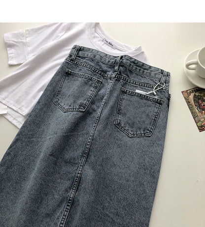 New women's Korean retro denim high waist A-line skirt  5691