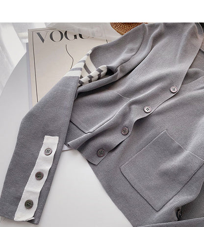 Knitwear Casual Short Hooded Coat long sleeve top  6453