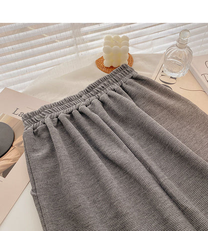 High waist elastic split A-line medium length skirt  5724