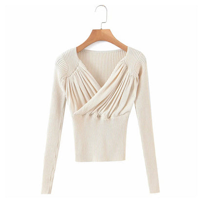V-neck pleated Bottomwear women's fit and slim knit  7228